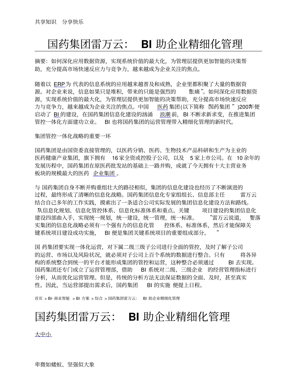 国药集团雷万云：BI助企业精细化管理_第1页