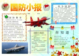 国防小报910A4国防知识电子小报成品_军事小知识手抄报模板_海军知识电子简报_小学生民防防空板报