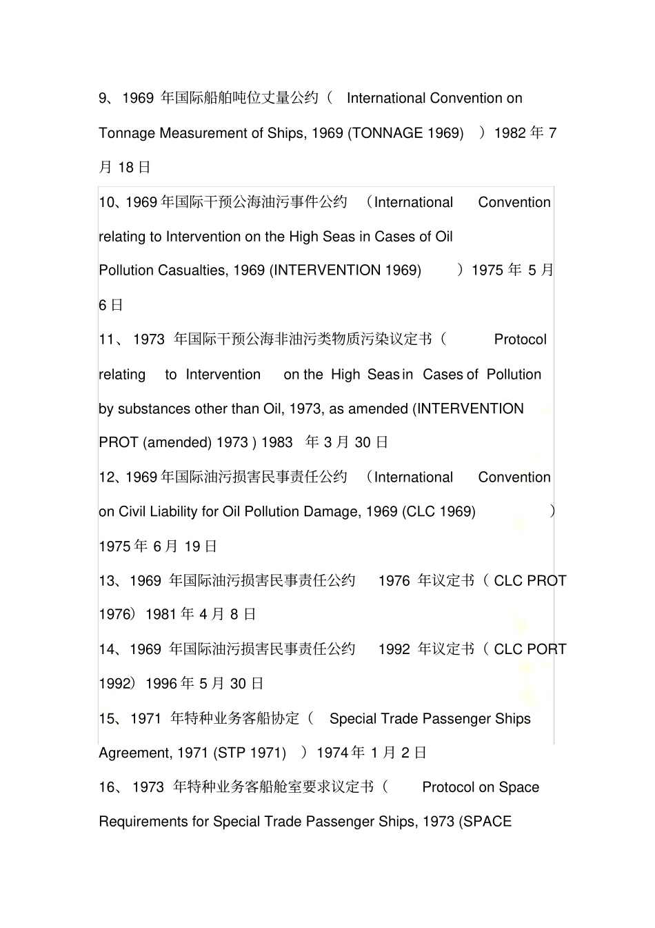 国际海事组织颁布公约一览表_第3页