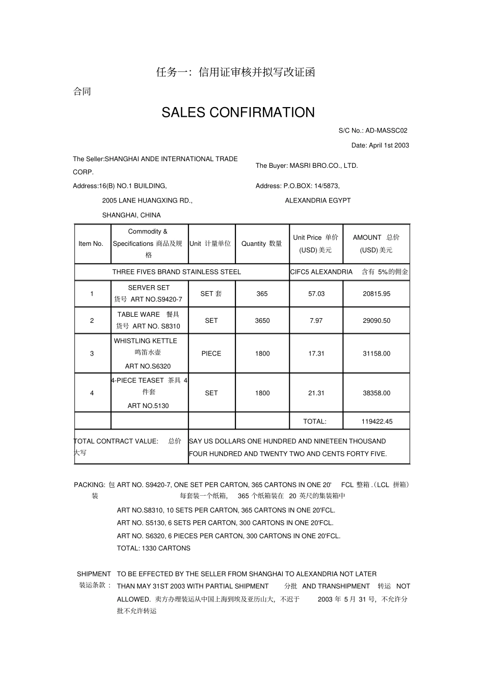 国际结算与单据业务实训材料汇总_第2页