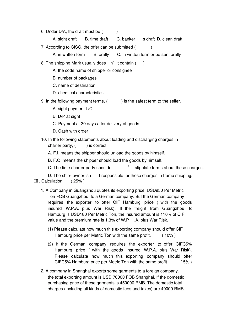 国际贸易实务期末考试试卷英文版7优质版_第3页