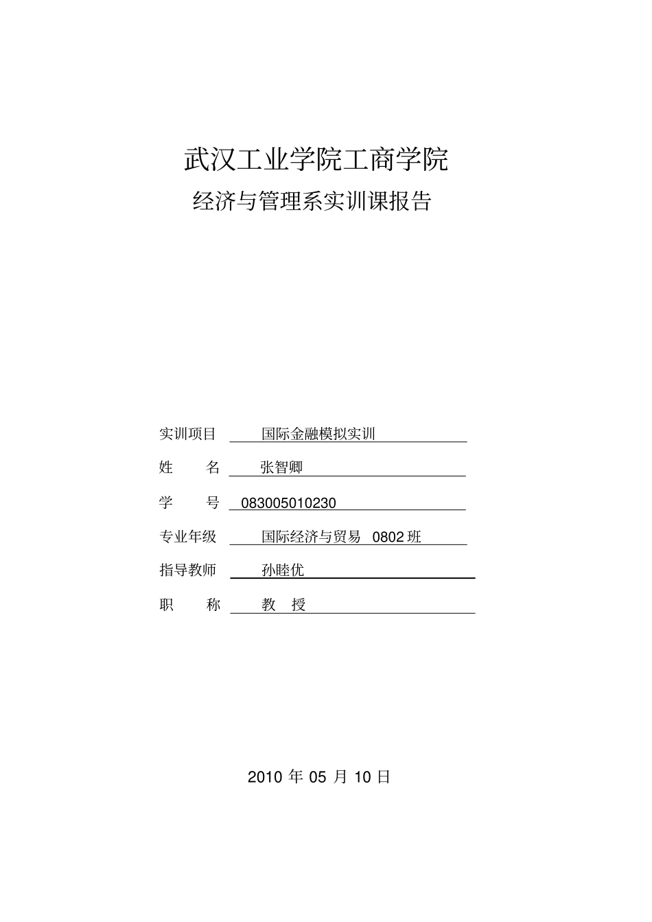 国际金融模拟实训报告_第1页