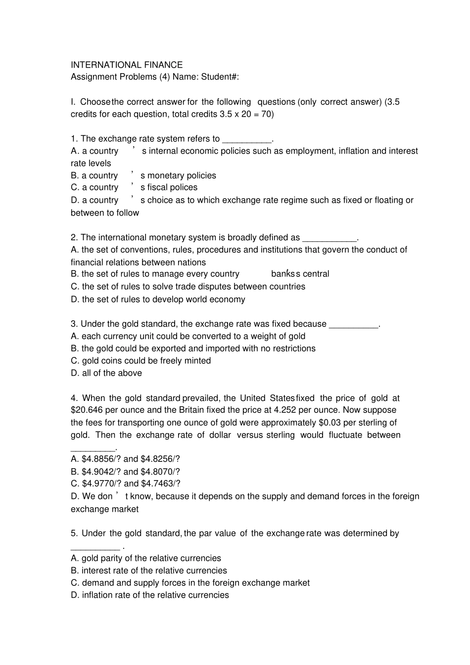 国际金融英文版试题chapter4_第1页