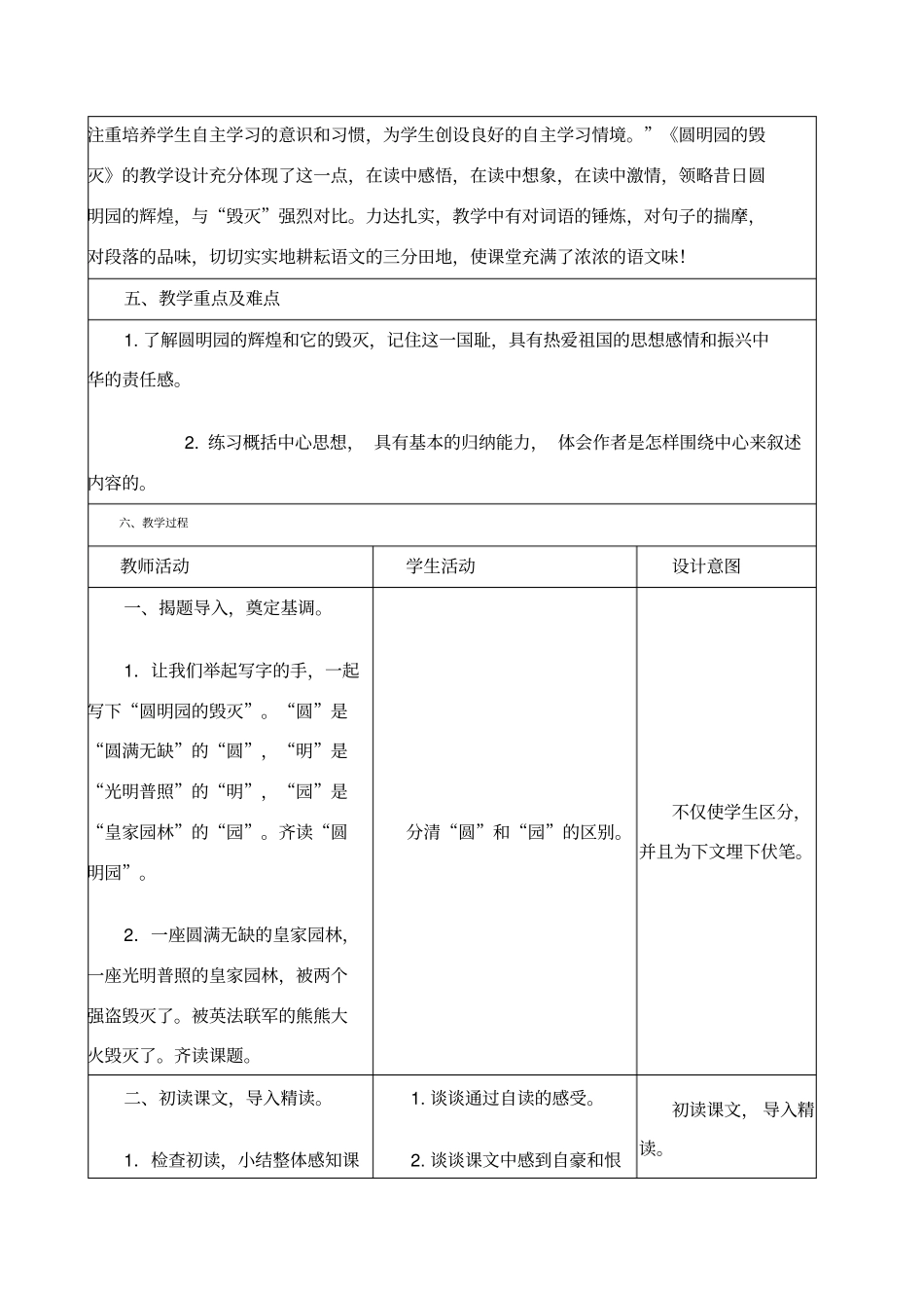 圆明园的毁灭教学设计与反思表格式_第2页
