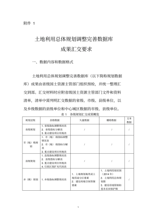 土地利用总体规划调整完善数据库成果汇交要求