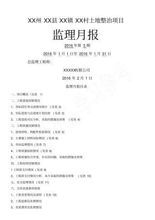 土地整治项目监理月报范本