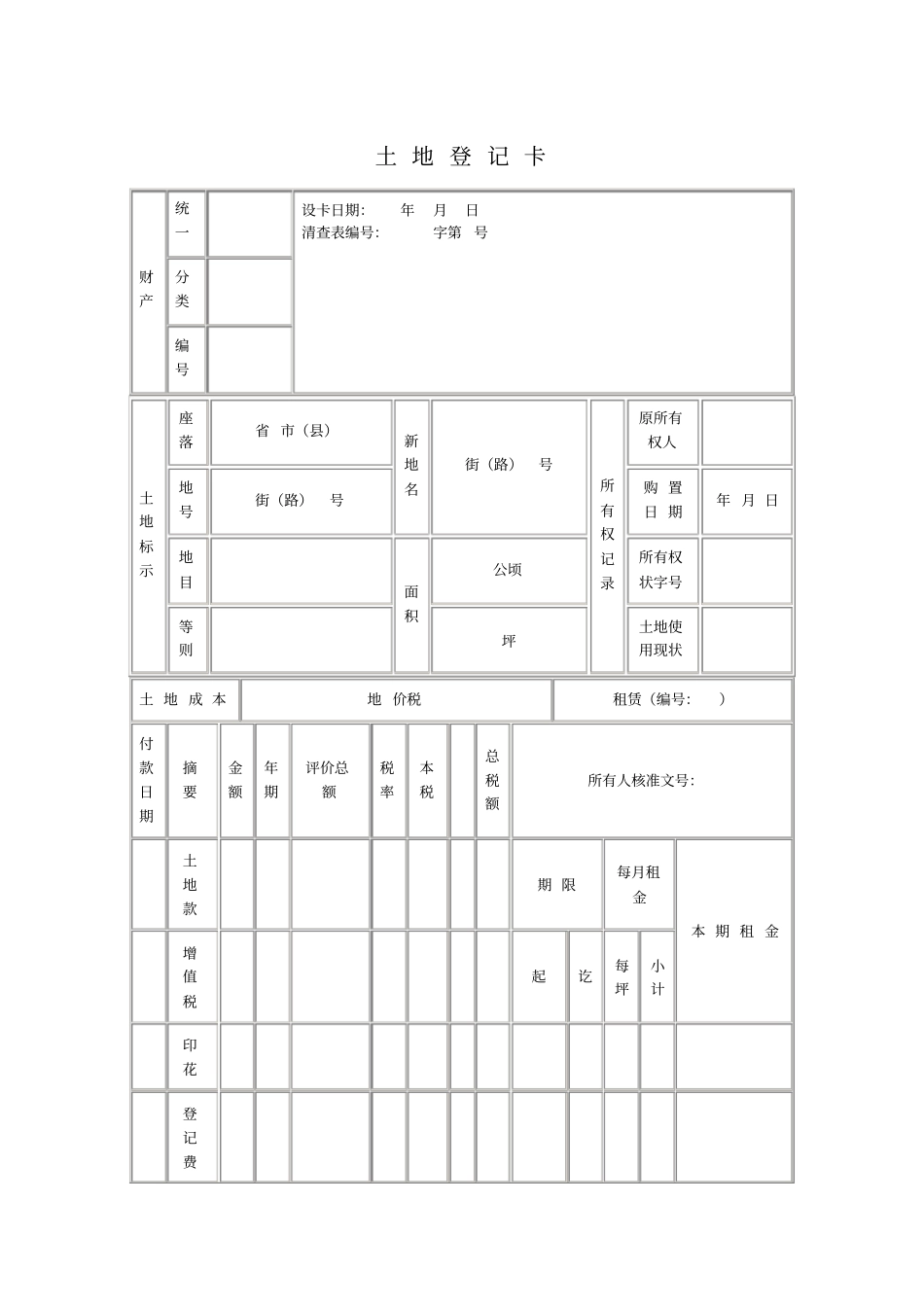 土地登记卡模板_第1页