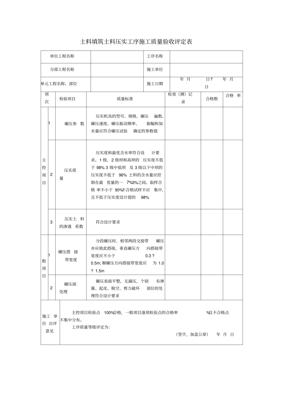 土料填筑土料压实工序施工质量验收评定表_第1页