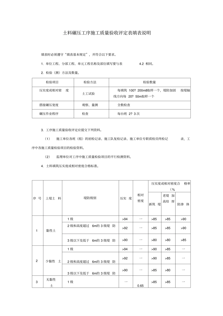 土料碾压工序施工质量验收评定表填表说明_第1页
