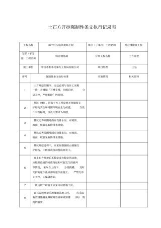 土石方开挖强制性条文执行记录表