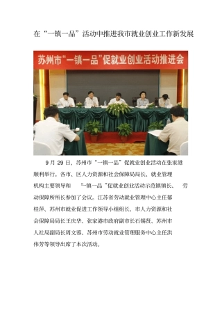 在一镇一品活动中推进我就业创业工作新发展