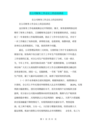 在公司财务工作会议上的总结讲话【可编辑版】