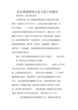 在共青团团员大会上的工作报告