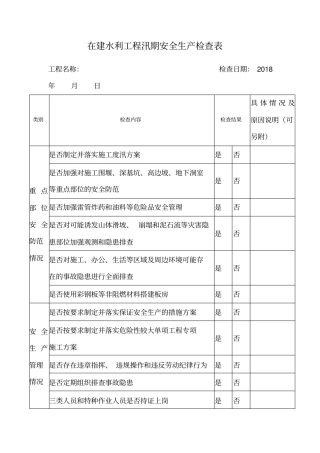 在建水利工程汛期安全生产检查表