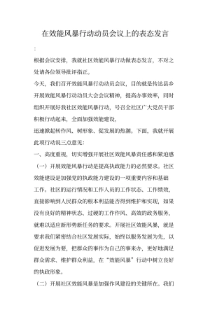 在效能风暴行动动员会议上的表态发言