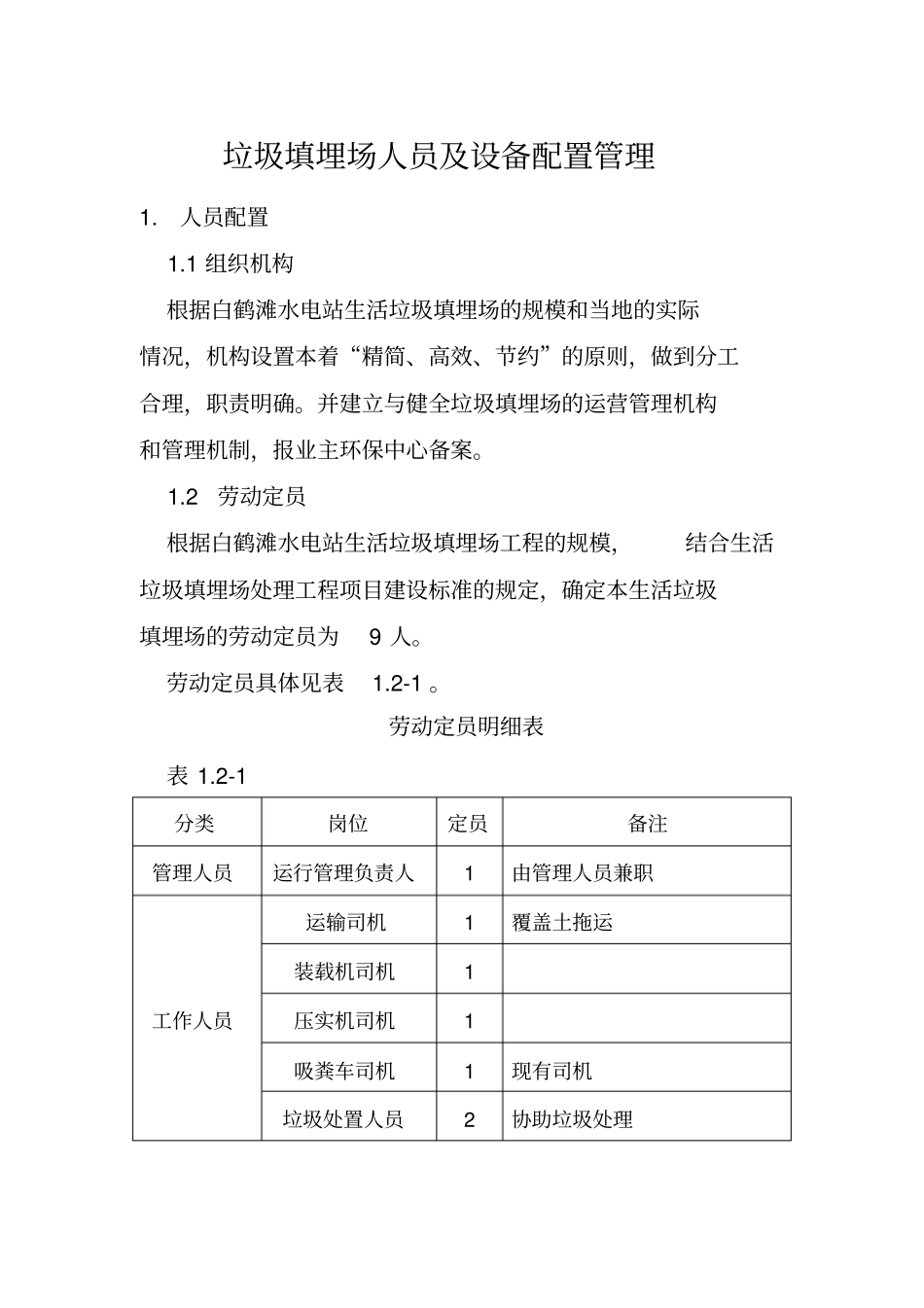 垃圾场人员岗位及设备配置讲解_第1页