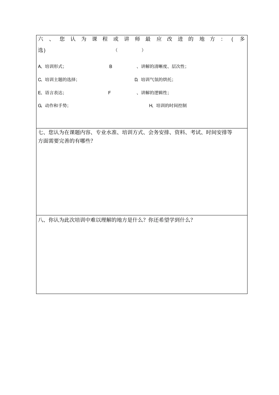 培训反馈意见表_第3页