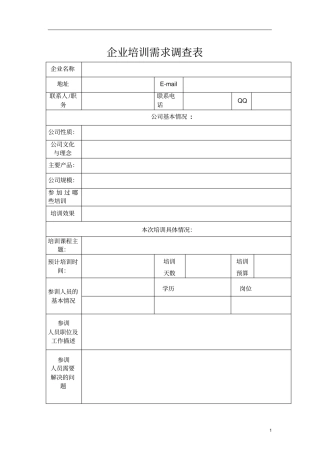 培训咨询公司-企业内训需求调查表
