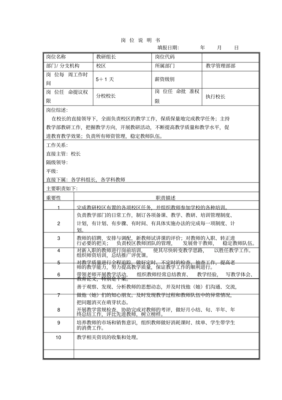 培训学校各岗位职责说明书_第3页