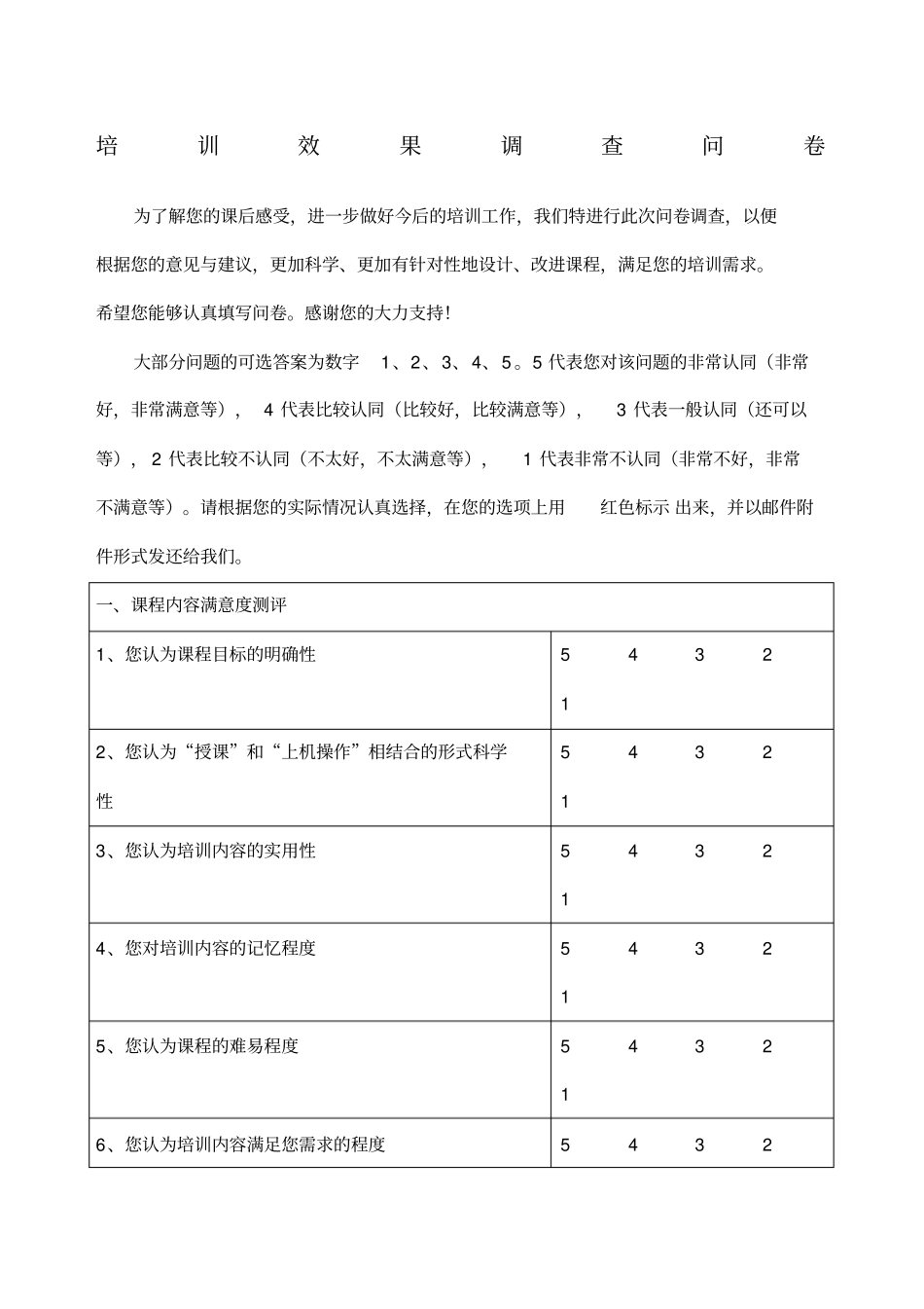 培训效果调查表格式范文_第1页