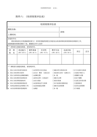 培训效果评价表汇总