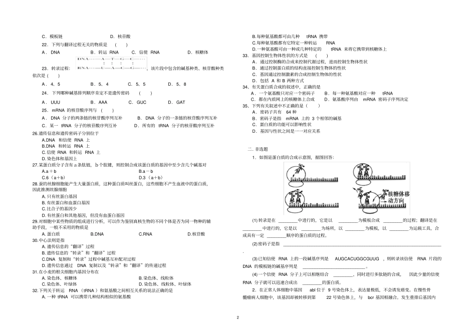 基因的表达测试题附答案_第2页
