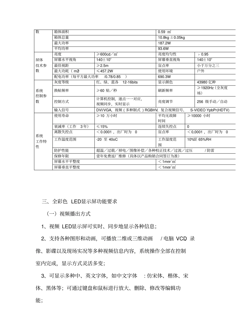 基地会议室LED显示屏技术参数及商务要求_第3页