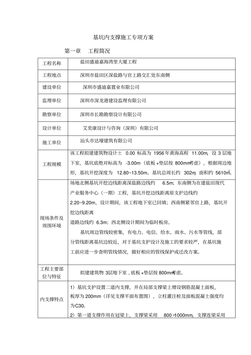 基坑内支撑施工专业技术方案_第1页