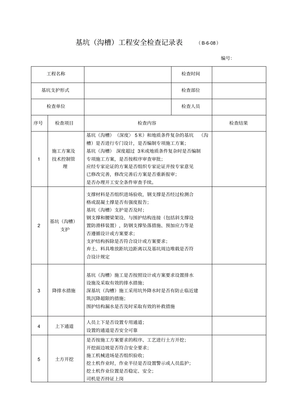 基坑沟槽工程安全检查记录表_第2页
