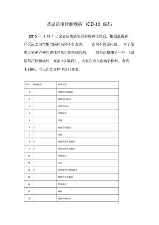 基层常用诊断疾病icd-10编码