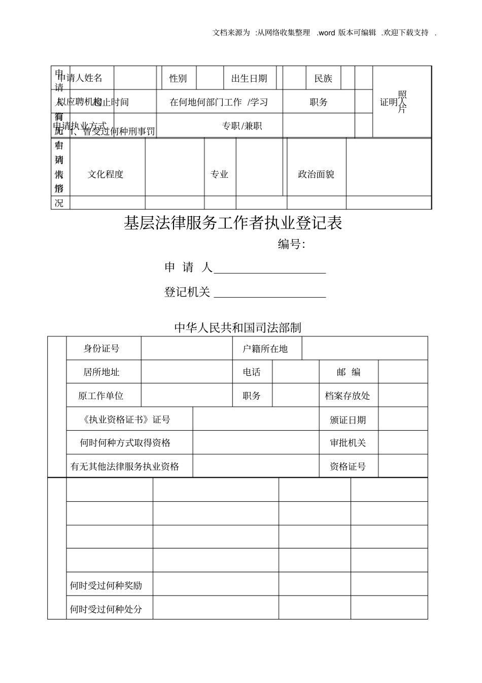 基层法律服务作者执业登记表_第1页