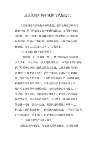 基层法院如何加强执行队伍建设