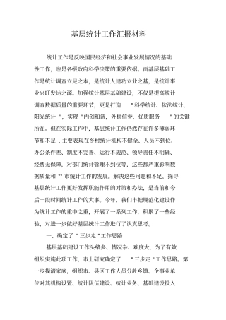 基层统计工作汇报材料