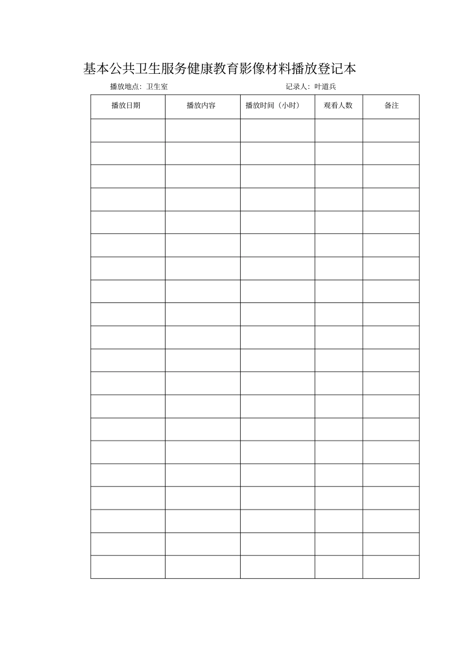 基本公共卫生服务健康教育影像材料播放登记本2_第2页