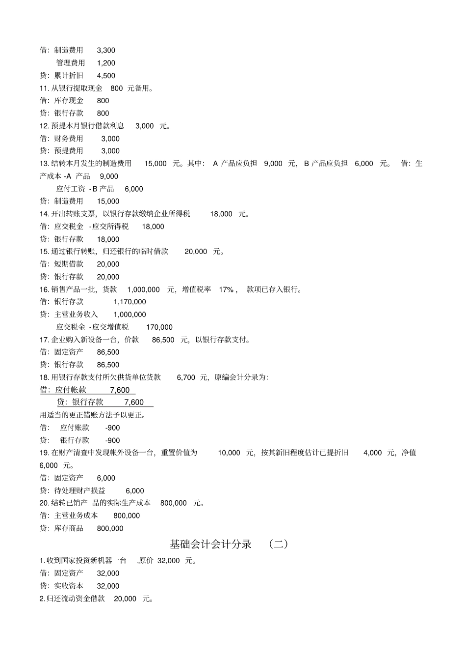 基础会计分录练习题及答案_第2页