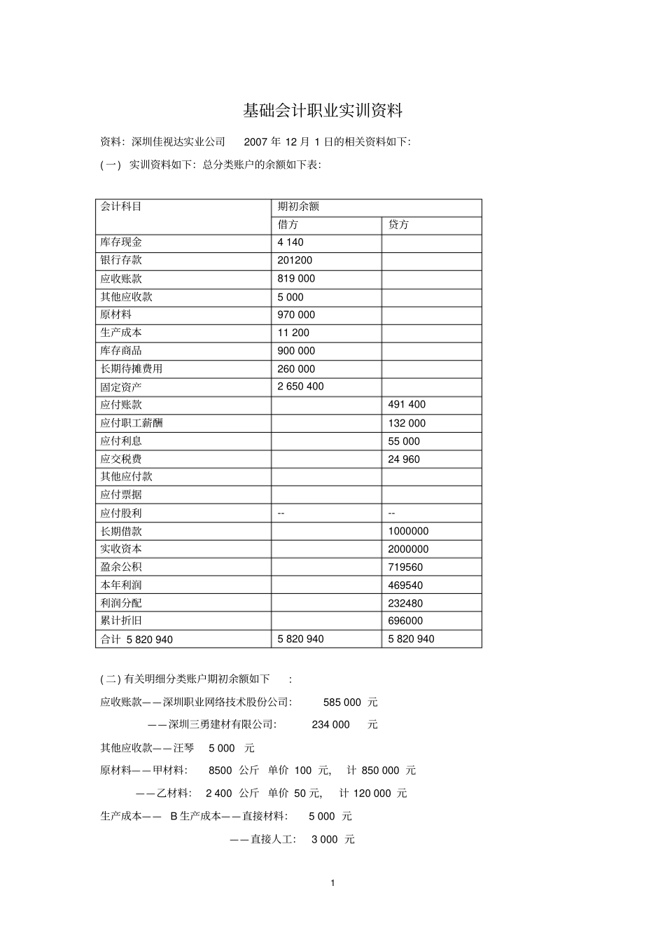 基础会计实训资料及解答_第1页
