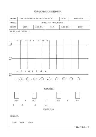 基础定位轴线及标高复核记录