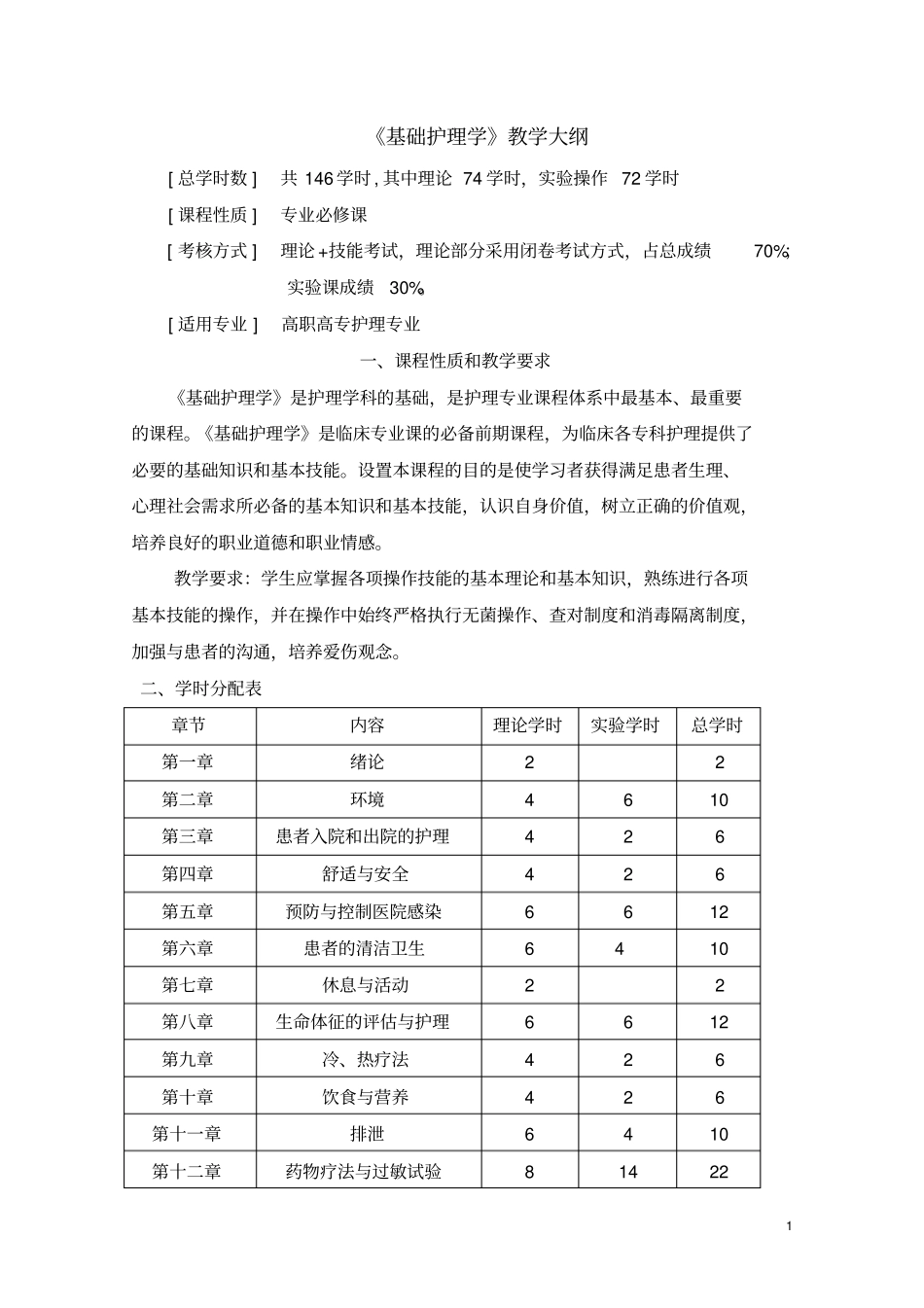 基础护理学】教学大纲_第1页