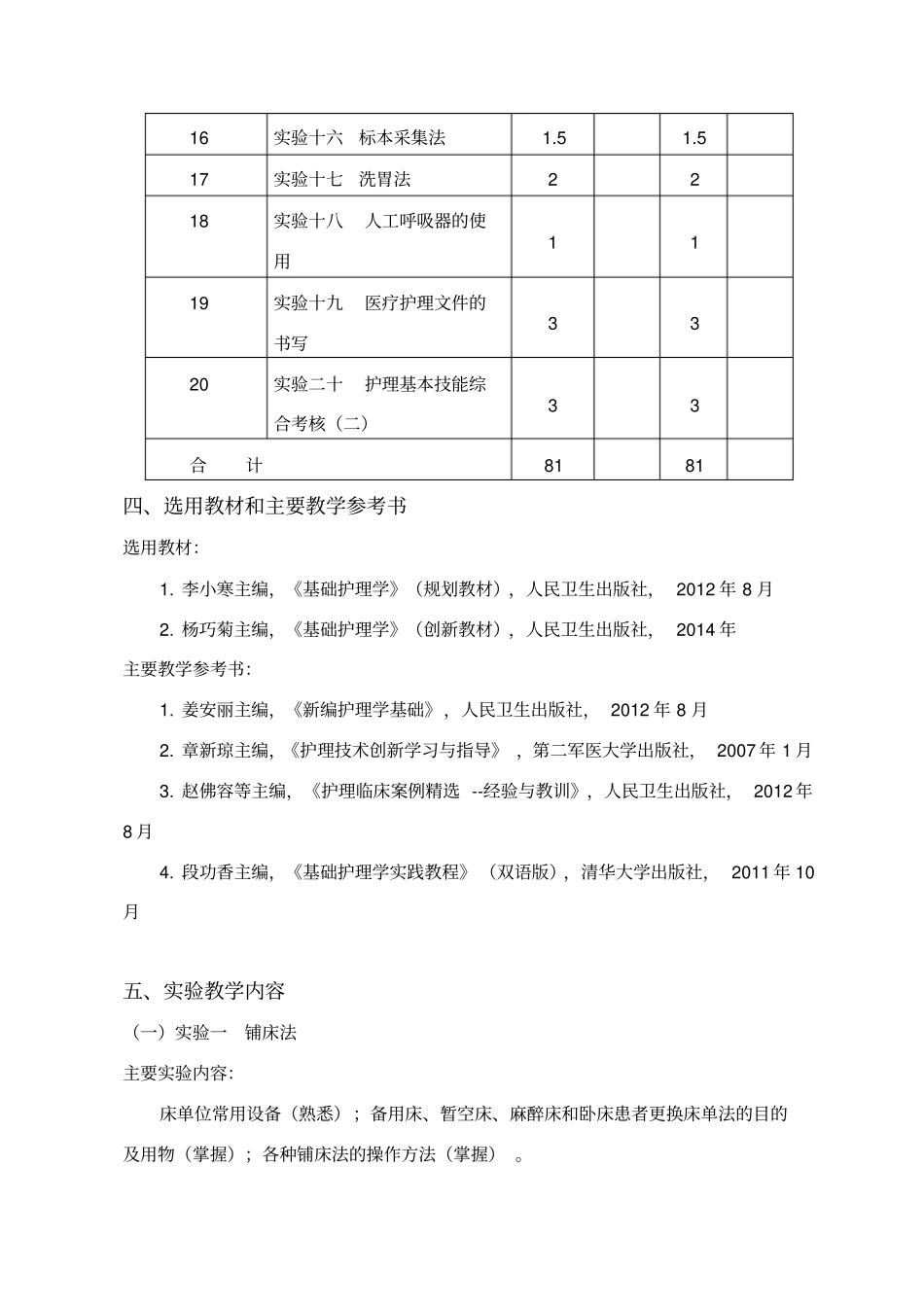 基础护理学技能课程教学大纲_第3页