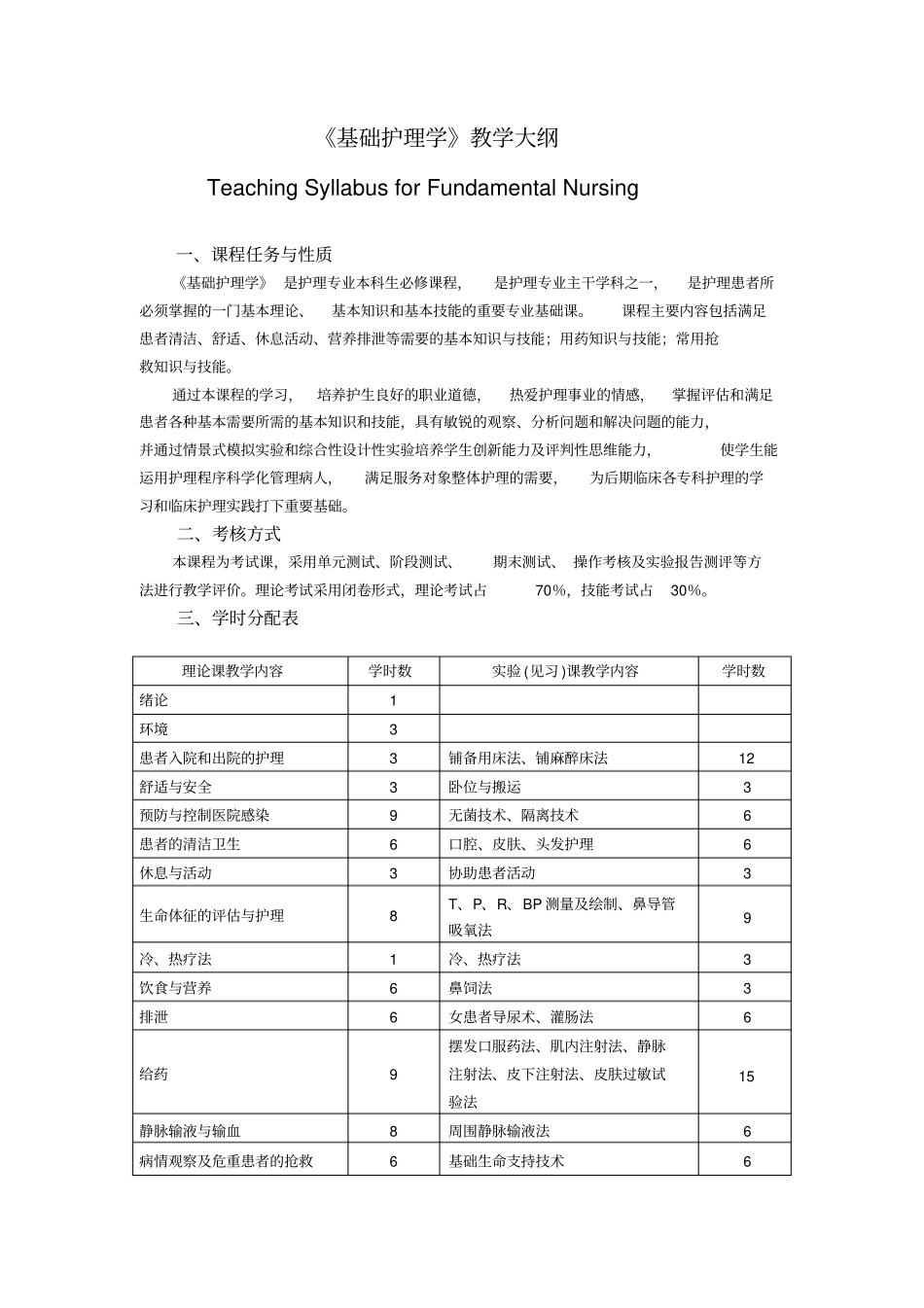 基础护理学教学大纲_第1页
