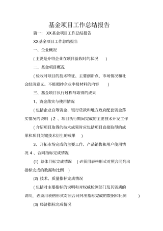 基金项目工作总结报告