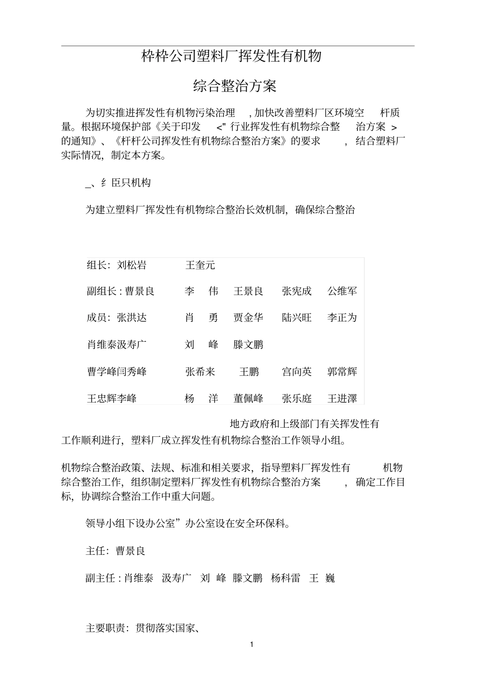 塑料厂挥发性有机物综合整治方案_第1页