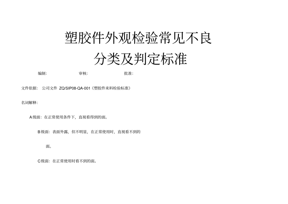 塑胶件外观检验常见不良分类及判定标准_第1页