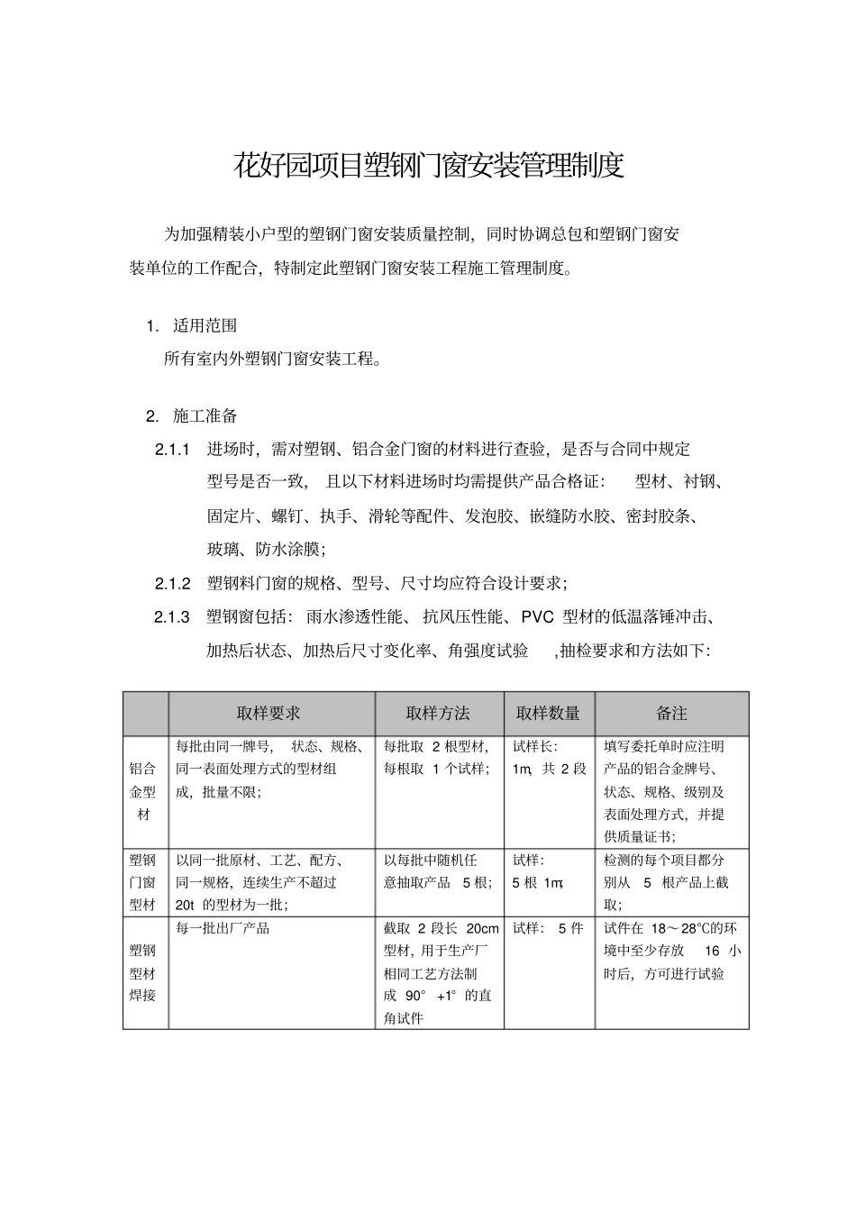 塑钢门窗安装工程管理制度_第1页