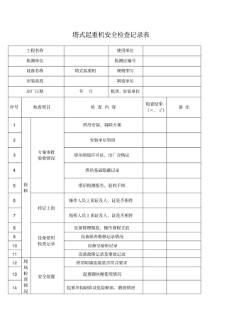 塔吊安全检查记录表标准格式