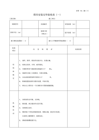 塔吊安装完毕验收表