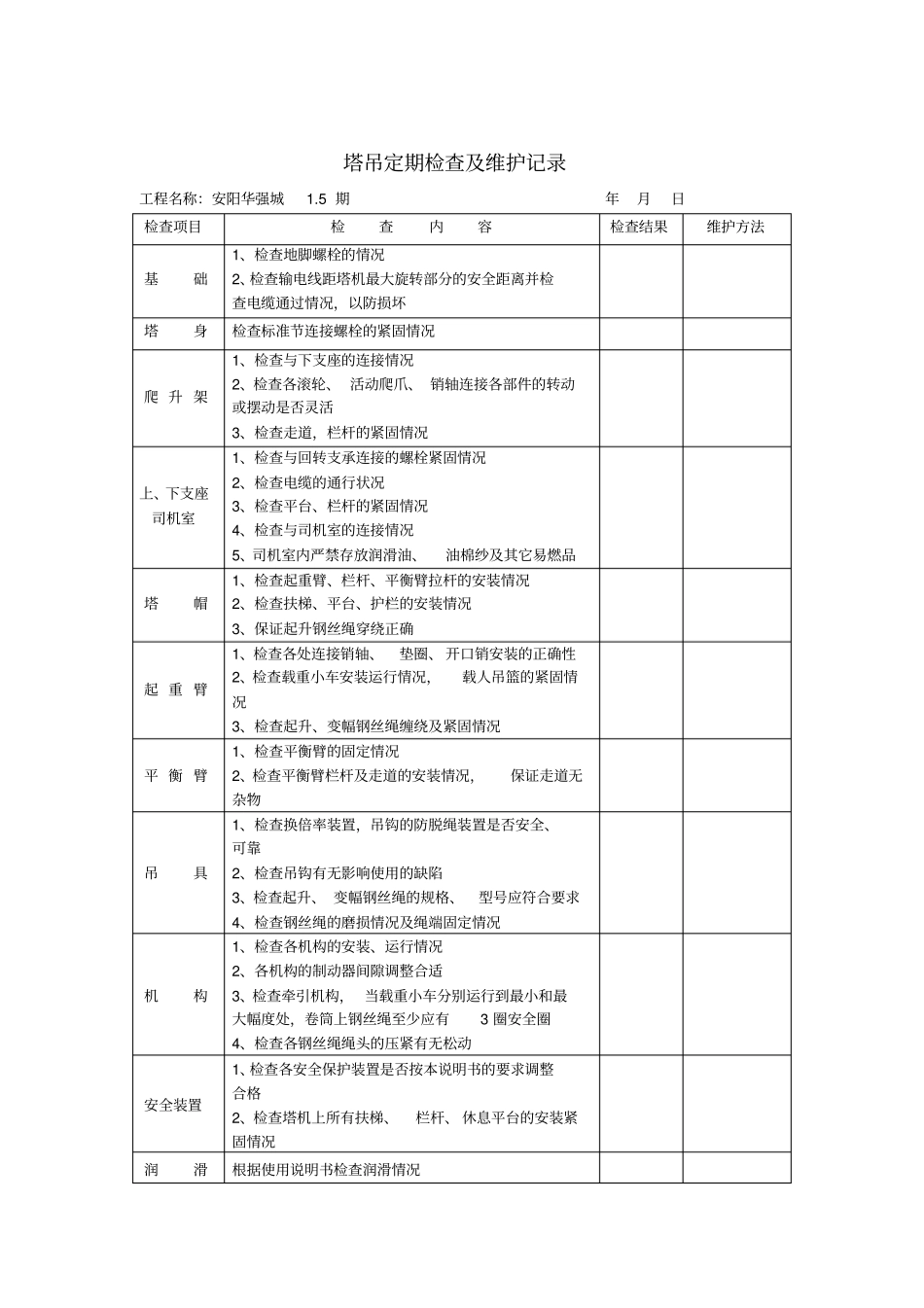 塔吊定期检查及维修保养记录1_第2页