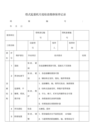 塔吊度检查维修保养记录