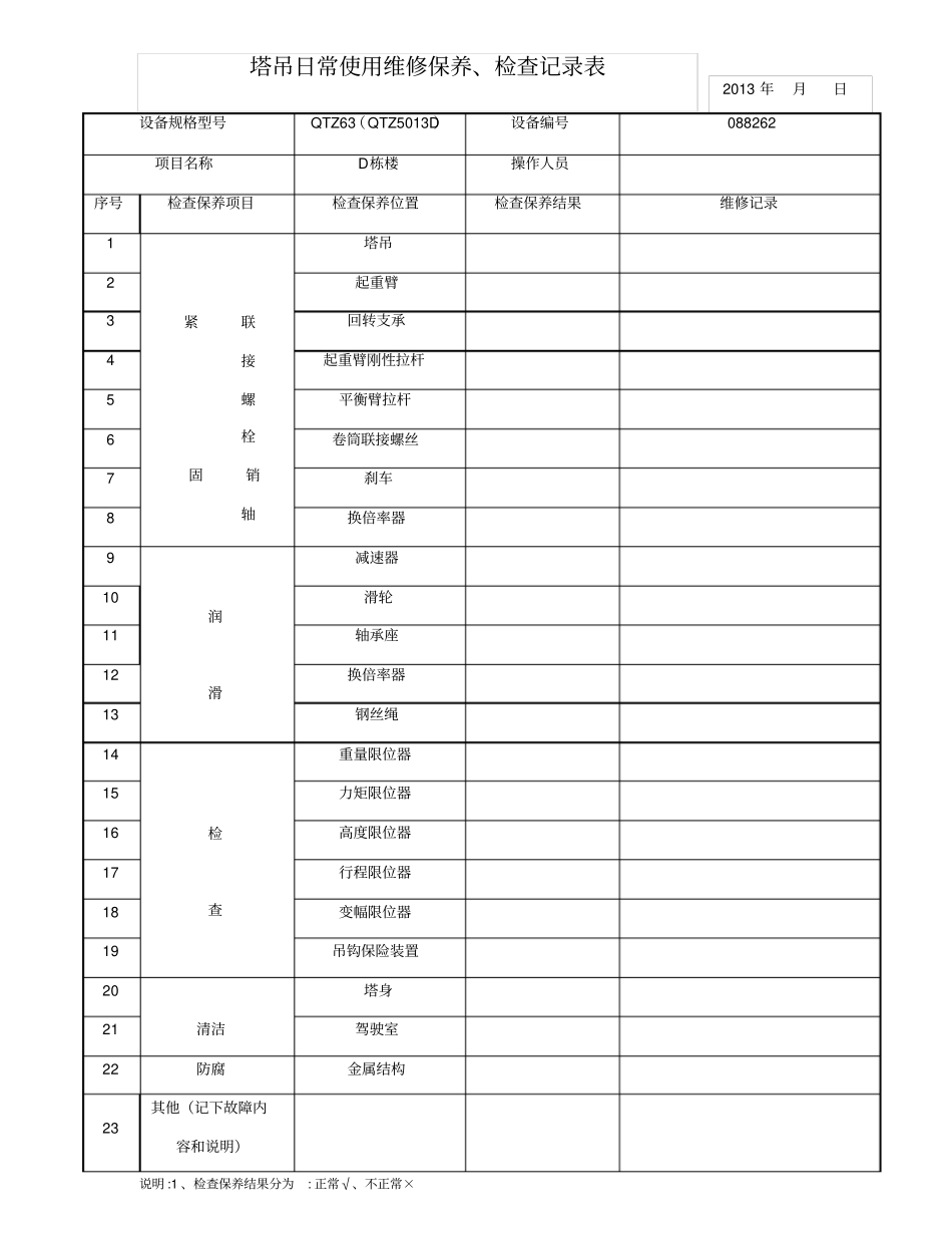 塔吊日常使用维修保养、检查记录表_第2页