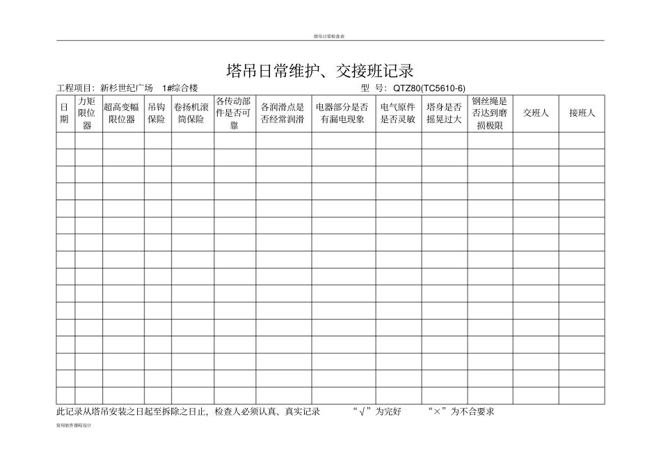 塔吊日常维护、交接班记录_第2页